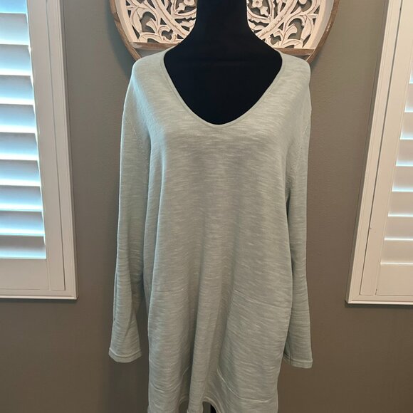 J Jill Pure Jill Cotton Front Pocket Long Sleeve Tunic Drawstring Tie Green SZXL - Picture 3 of 7